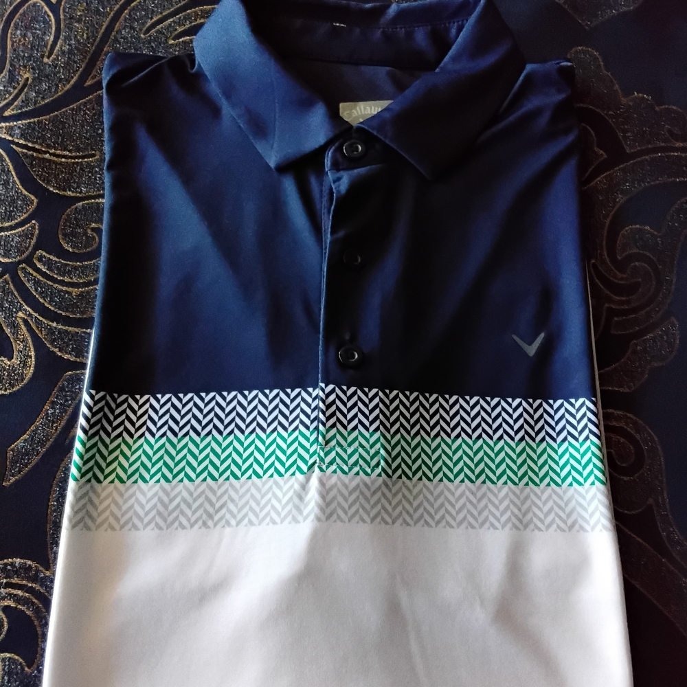 Callaway Navy and White Polo with Green Accents